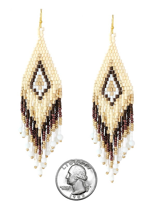 Handmade multi seedbead tassel drop earring