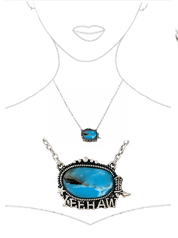 WESTERN THEME TURQUOISE PENDANT NECKLACE - YEEHAW