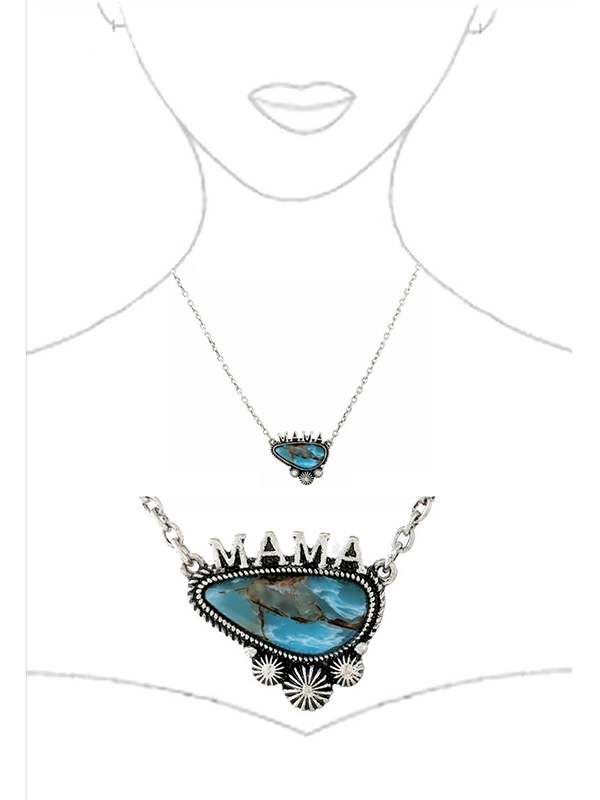 WESTERN THEME TURQUOISE PENDANT NECKLACE - MAMA