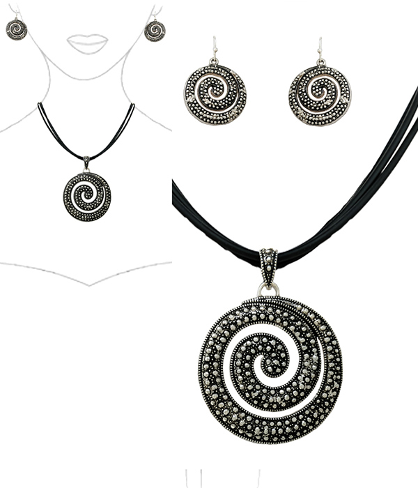 DESIGNER TEXTURED SWIRL PENDANT NECKLACE SET