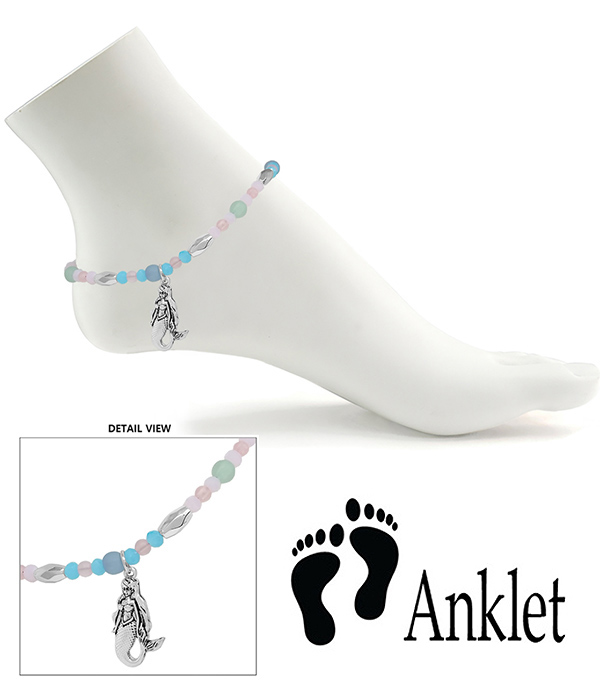 Sealife theme multi bead stretch anklet - mermaid