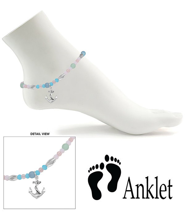SEALIFE THEME MULTI BEAD STRETCH ANKLET - ANCHOR