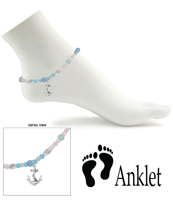 Sealife theme multi bead stretch anklet - anchor