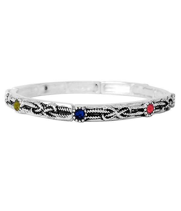 Designer textured and crystal stackable stretch bracelet