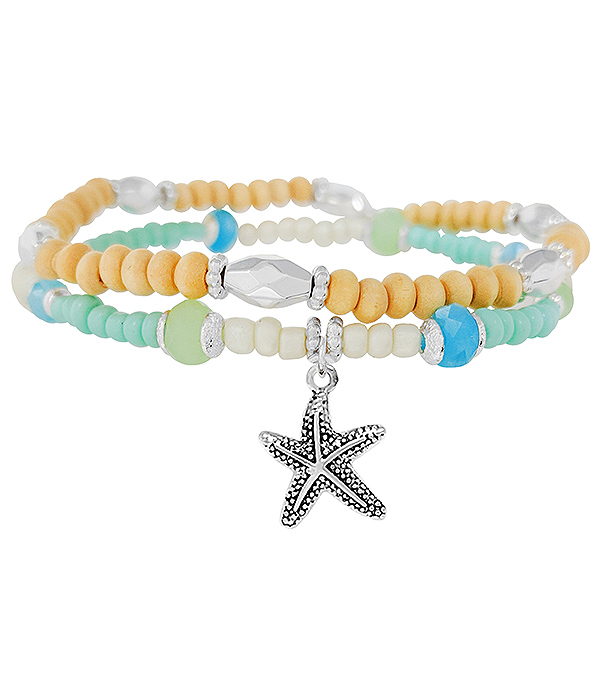 SEALIFE THEME MULTI SEEDBEAD STRETCH BRACELET - STARFISH