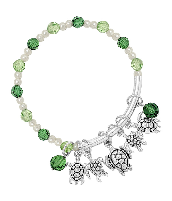 SEALIFE THEME MULTI CHARM STRETCH BRACELET - TURTLE