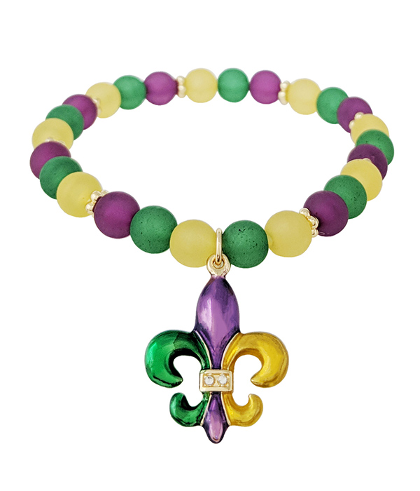Mardi gras theme stretch bracelet - fleur de lis