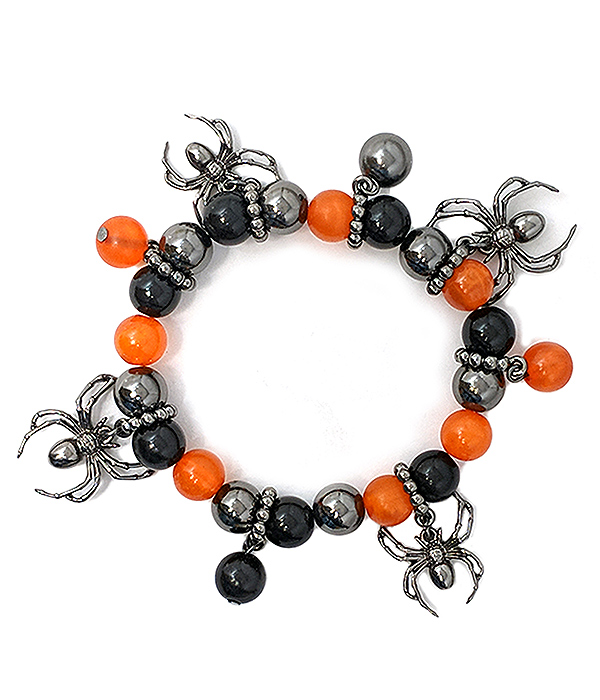 HALLOWEEN THEME MULTI BEAD STRETCH BRACELET - SPIDER