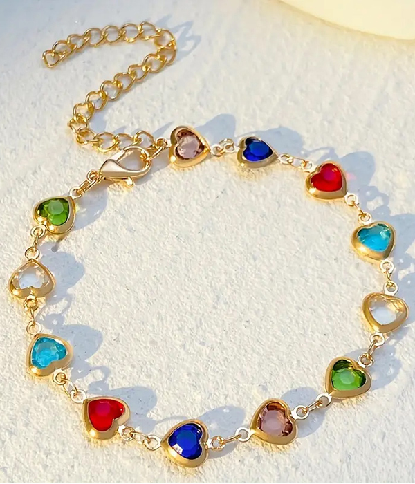 Multi heart cubic zirconia link bracelet