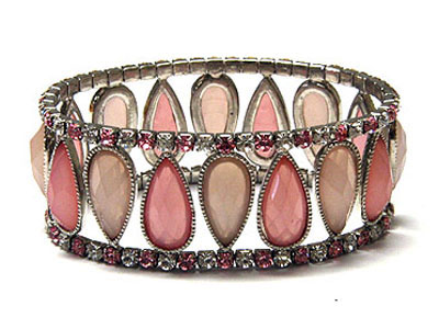 Genuine austrian crystal and tear drop epoxy stone stretch bracelet