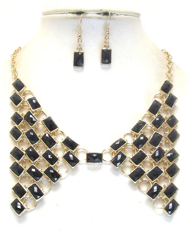 Facet glass deco metal collar bib style necklace earring set