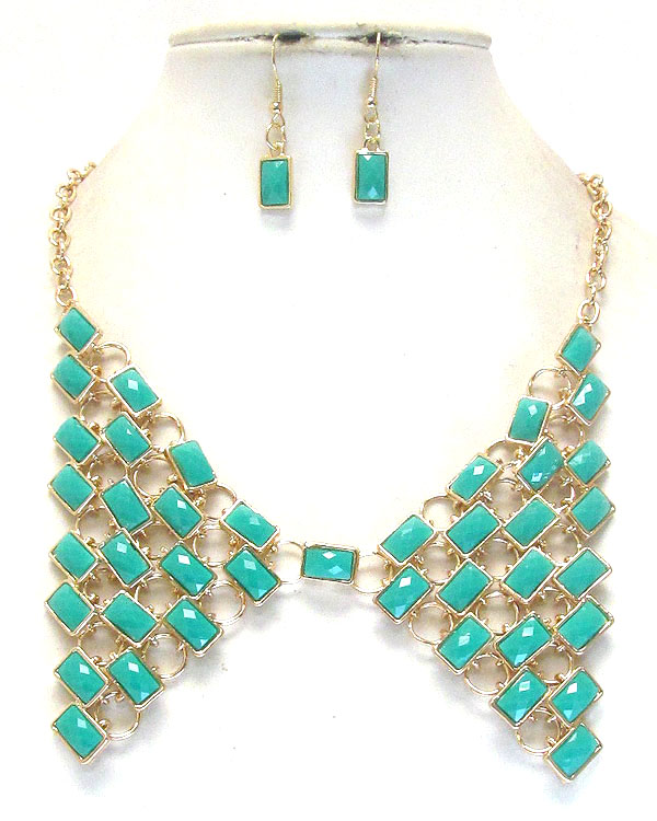 Facet glass deco metal collar bib style necklace earring set