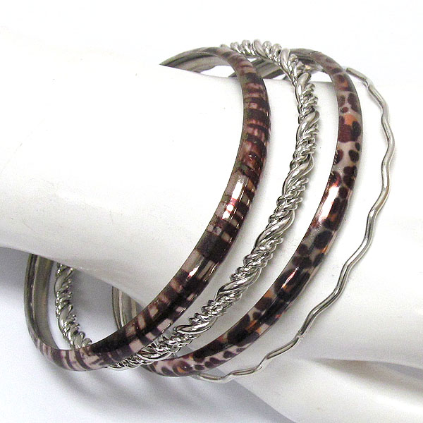 Animal print multi metal bangle set of 4 - leopard