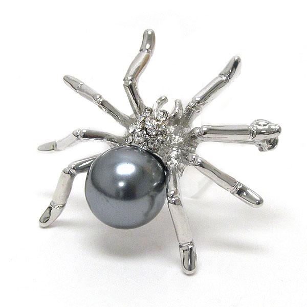 Crystal and pearl body spider brooch or pin