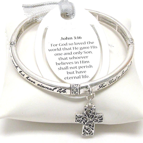 Religious inspiration message stretch bracelet - john 3:16 - bookmark included