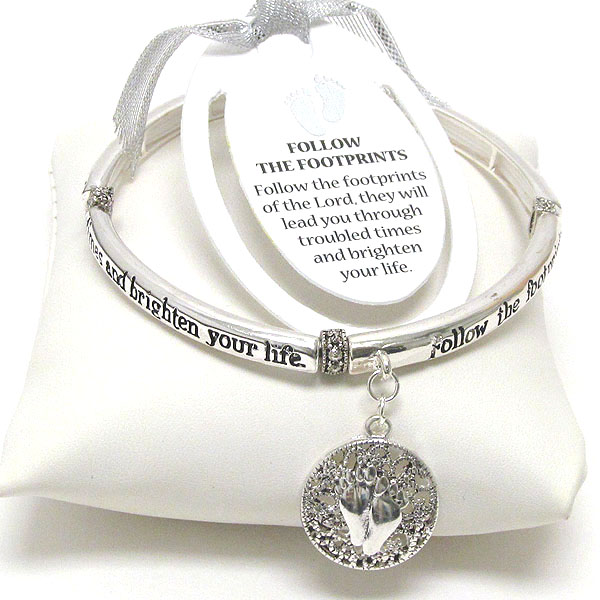 Inspiration message stretch bracelet - follow the footprints - bookmark included