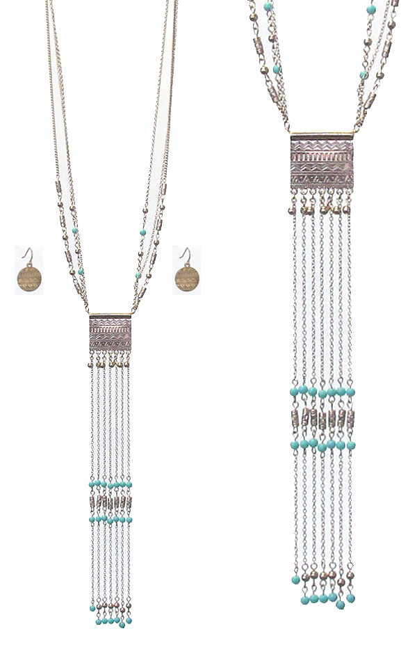 Textured pendant and long tassel necklace set