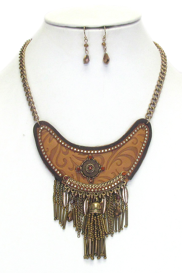 Ethnic style seed bead tassel statement necklace set