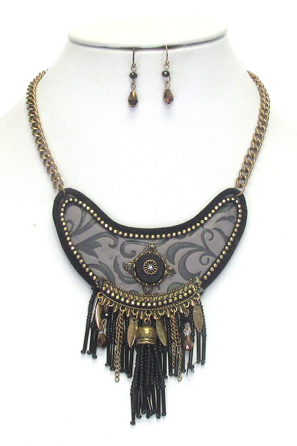 Ethnic style seed bead tassel statement necklace set