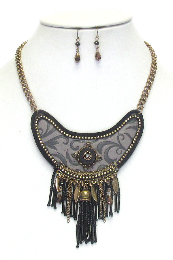 ETHNIC STYLE SEED BEAD TASSEL STATEMENT NECKLACE SET