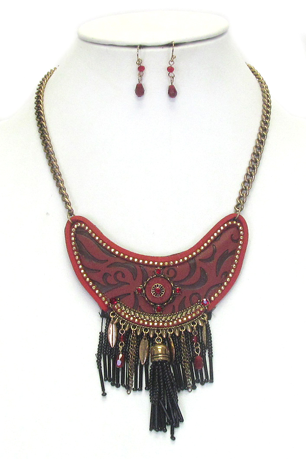 Ethnic style seed bead tassel statement necklace set