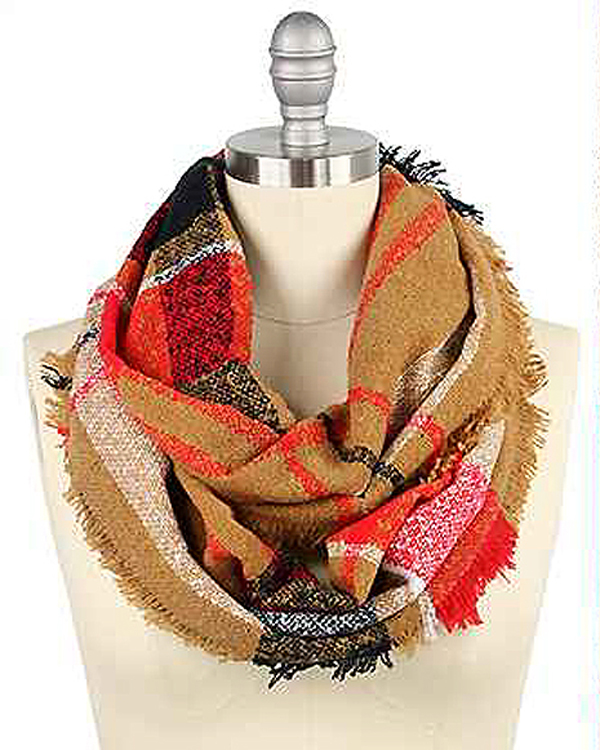 Plaid woven infinity scarf - 100% acrylic