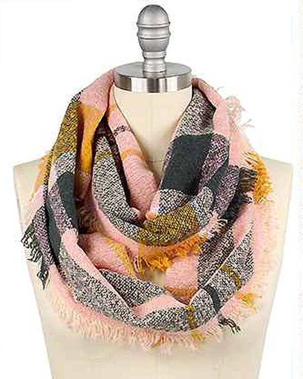 Plaid woven infinity scarf - 100% acrylic