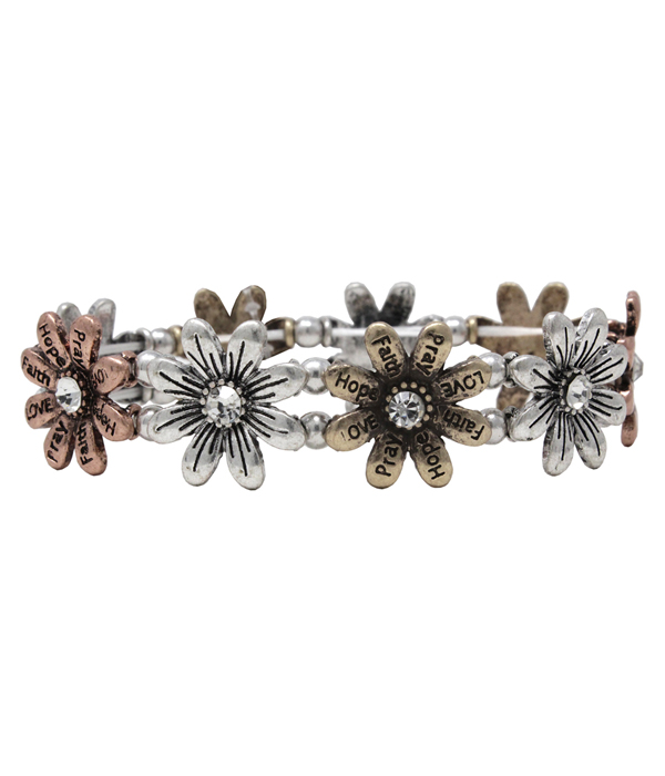 MULTI FLOWER STRETCH BRACELET - FAITH HOPE LOVE