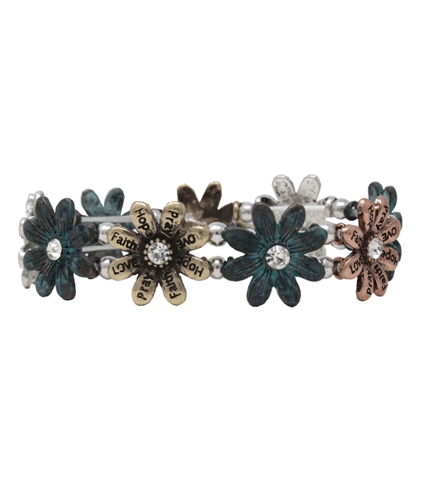 MULTI FLOWER STRETCH BRACELET - FAITH HOPE LOVE