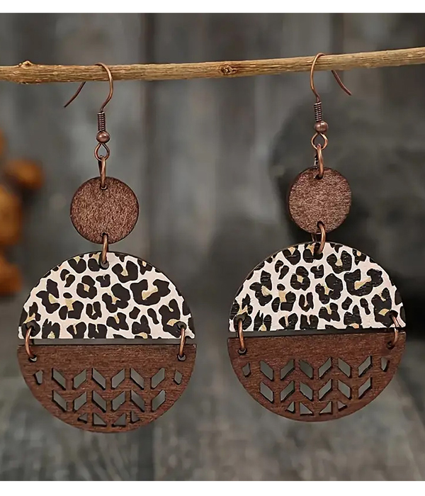 Animal print wood disc earring