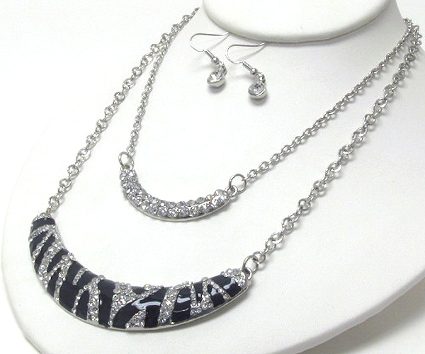 Crystal and epoxy deco double bar drop necklace earring set