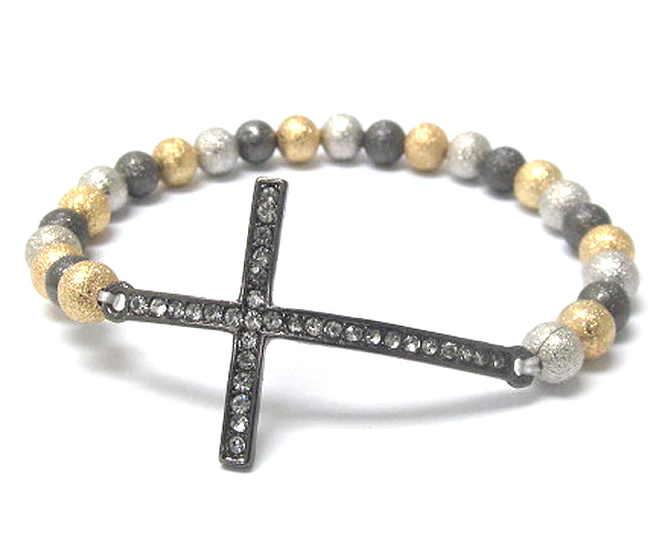 Crystal cross and multi sanding ball stretch bracelet
