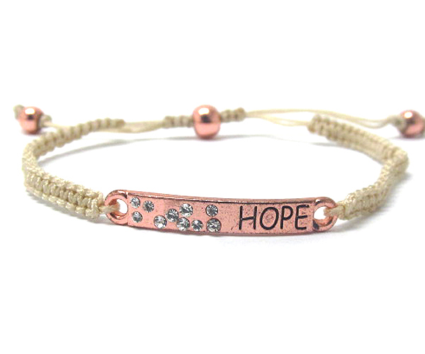 Crystal deco message plate and fabric friendship bracelet