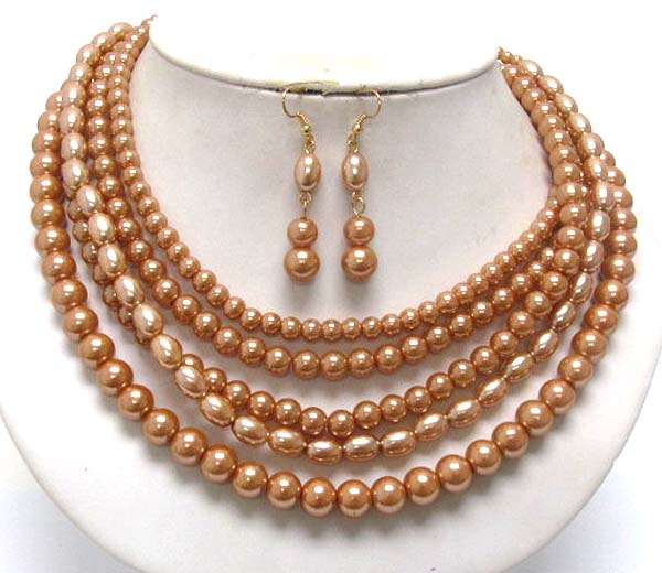 Multi shape pearl and chain link necklace earring set