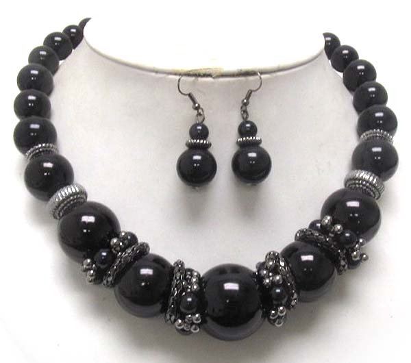 Multi size pearl and tube rondelle deco necklace earring set