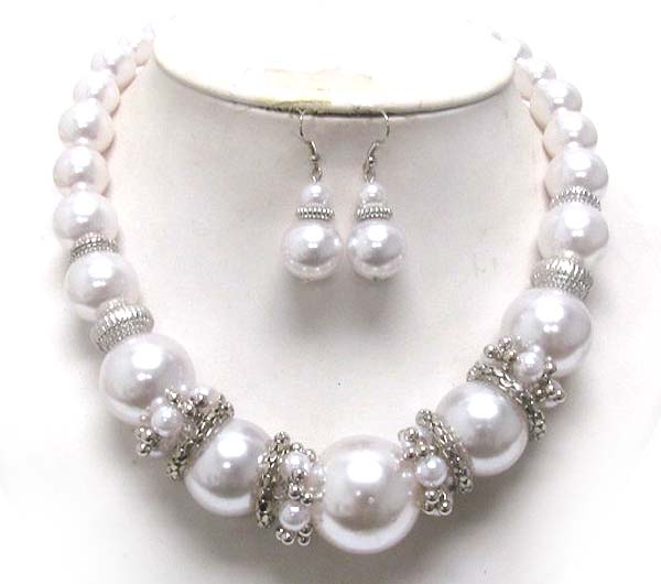 Multi size pearl and tube rondelle deco necklace earring set