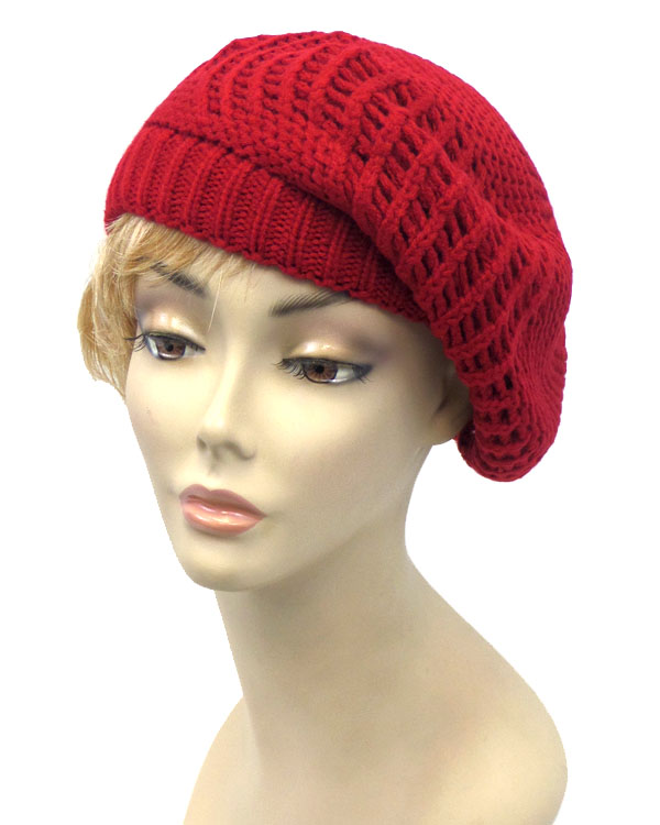 Solid line texture beret hat