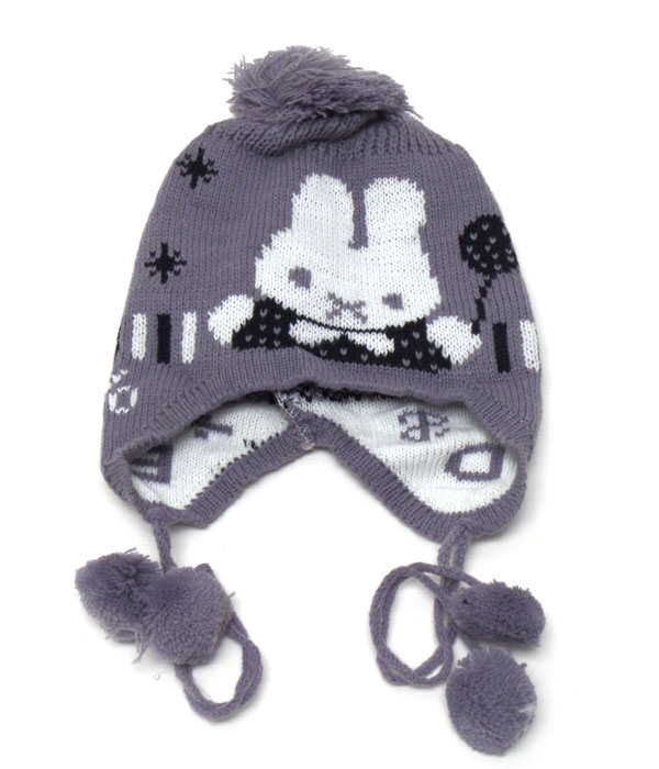 Rabbit fur ball drop beanie