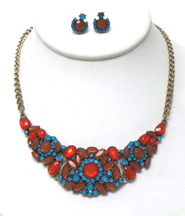 Faceted resin flower necklace set