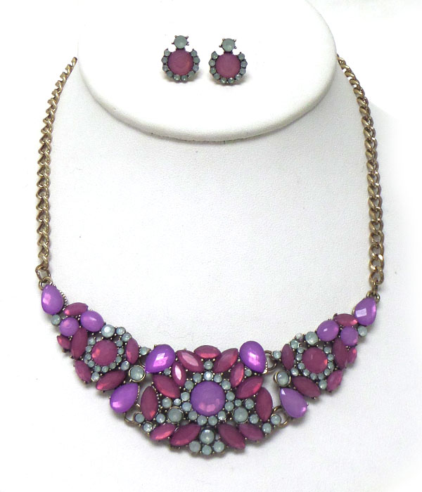 Faceted resin flower necklace set 