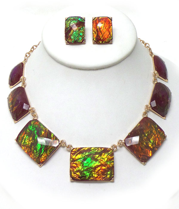 Multi color foil stone necklace set 