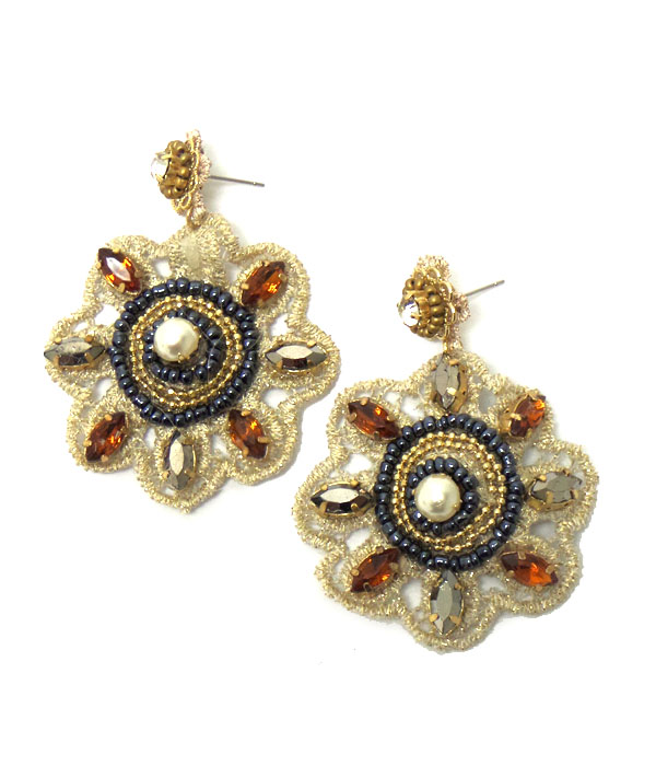 Hnadmade lace with beading pearl hook earrings