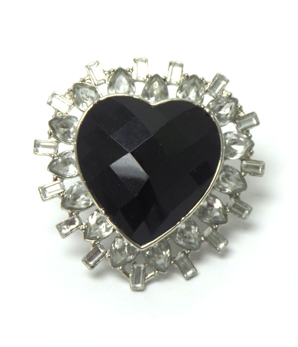 Facet heart stone and crystal edge stretch ring -valentine