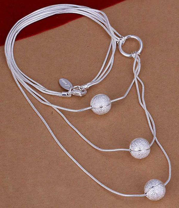 925 sterling silver platied triple layer ball necklace