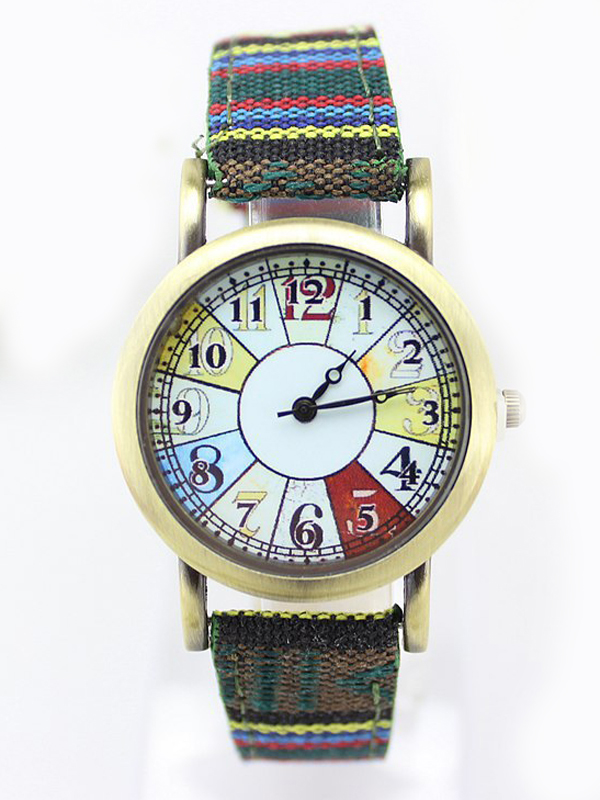 Vintage print and fabric band watch