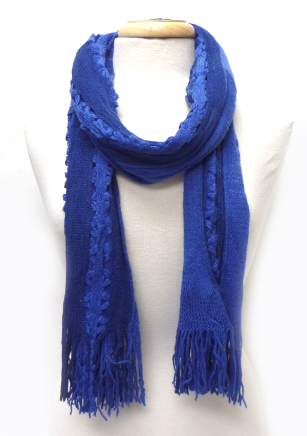100% acryl fringe trim knit scarf