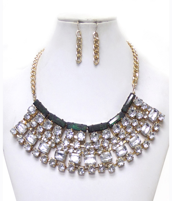Multi size crystal link bib necklace set