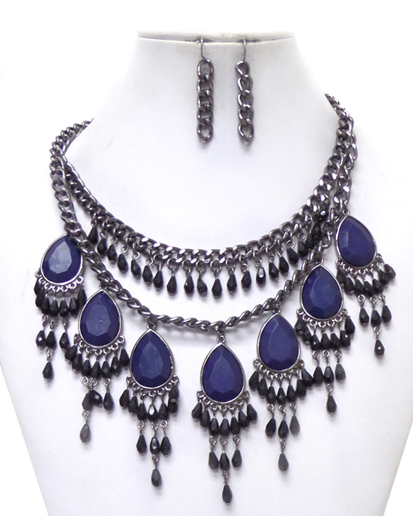 Multi teardrop double layer necklace set