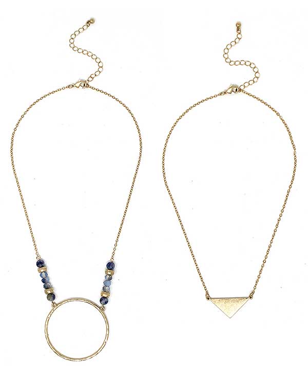 METAL RING AND CHEVRON PENDANT DOUBLE NECKLACE SET