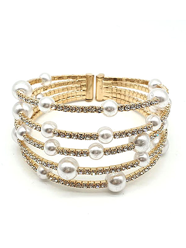 PEARL AND RHINESTONE WEDDING OR PARTY COIL BRACELET